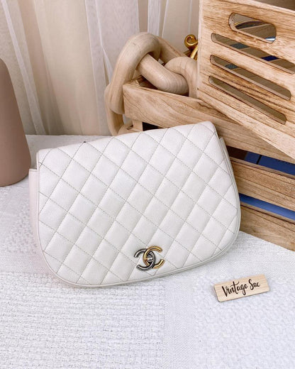 Chanel White Caviar Halfmoon Messenger Bag