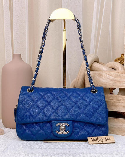 Chanel Royal Blue Caviar Medium Easy Flap Bag SHW