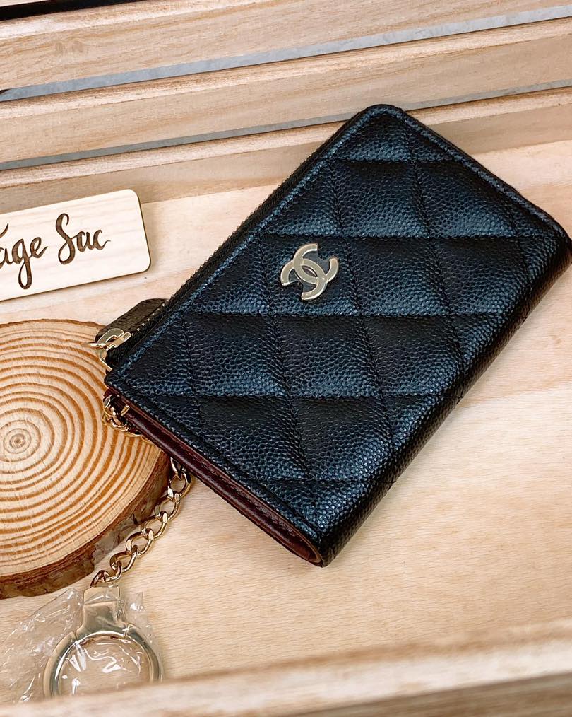 Chanel Black Caviar Key Card Holder LGHW