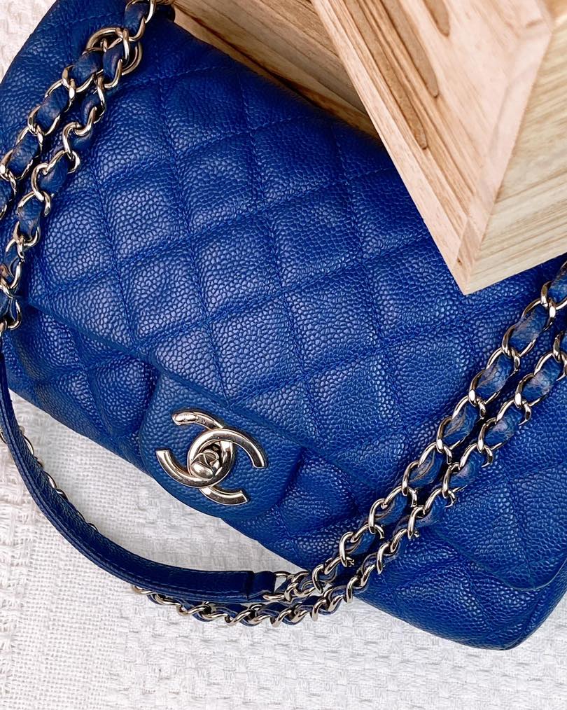 Chanel Royal Blue Caviar Medium Easy Flap Bag SHW