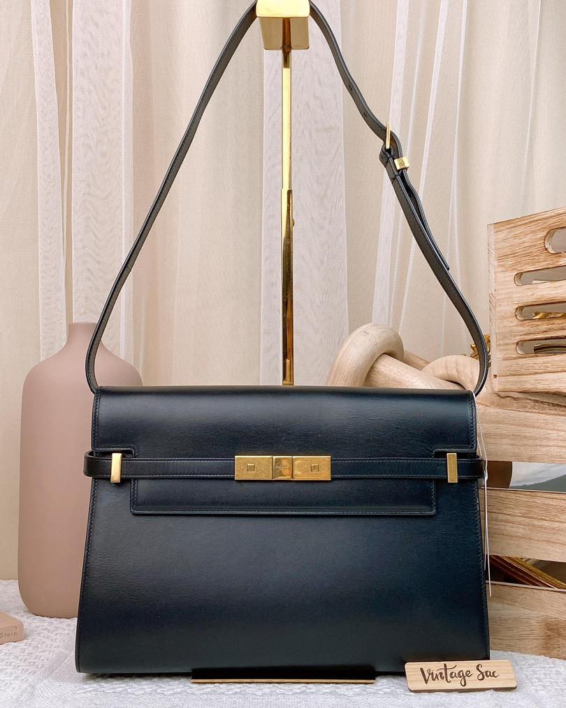 YSL Black Box Calfskin Medium Manhattan Bag GHW