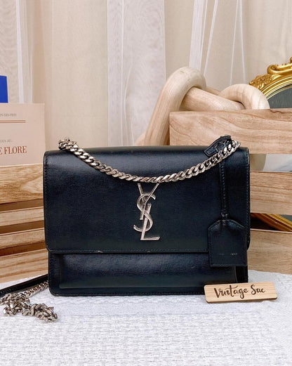 YSL Black Calfskin Medium Sunset Chain Bag SHW