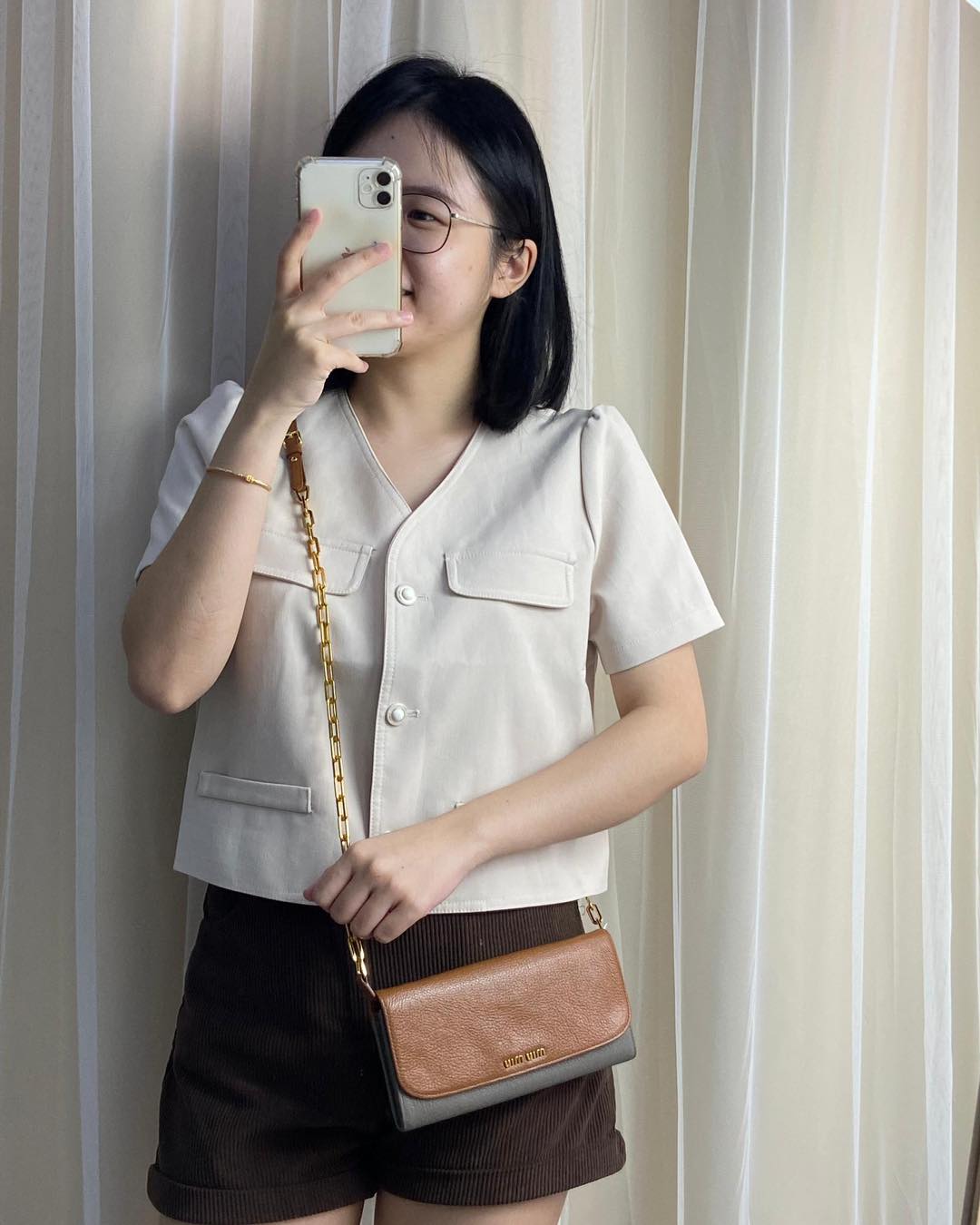 Miu Miu Brown Grey Bicolour Madras Leather WOC