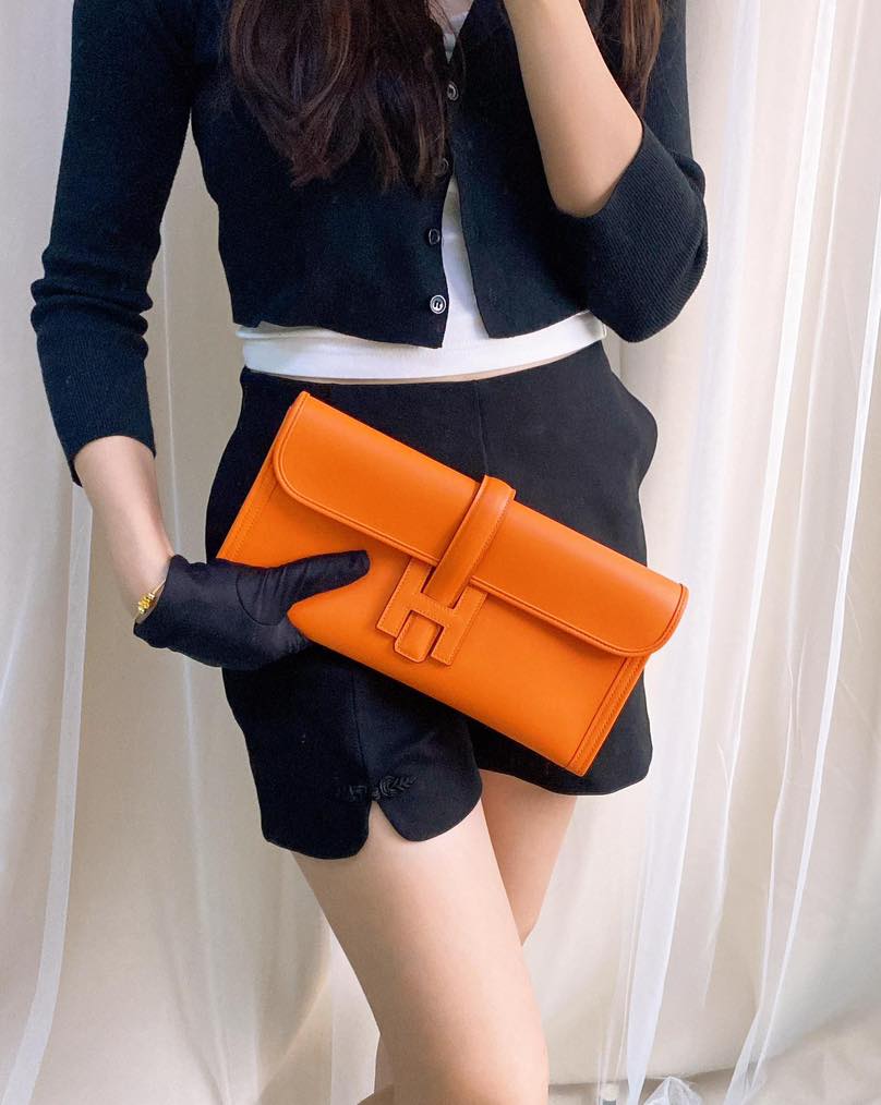 Hermes Orange Jige Clutch