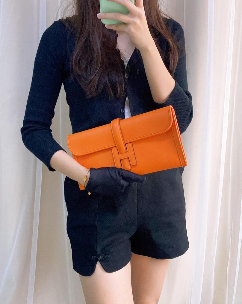 Hermes Orange Jige Clutch