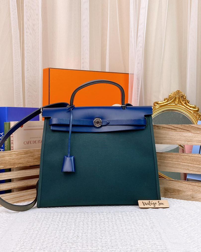 Hermes Blue Sapphire x Vert Cypress Herbag Zip 31 PHW