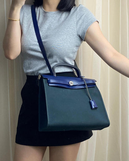 Hermes Blue Sapphire x Vert Cypress Herbag Zip 31 PHW