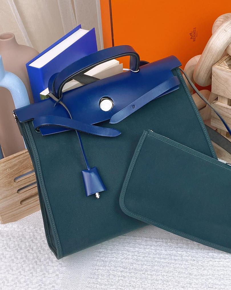 Hermes Blue Sapphire x Vert Cypress Herbag Zip 31 PHW