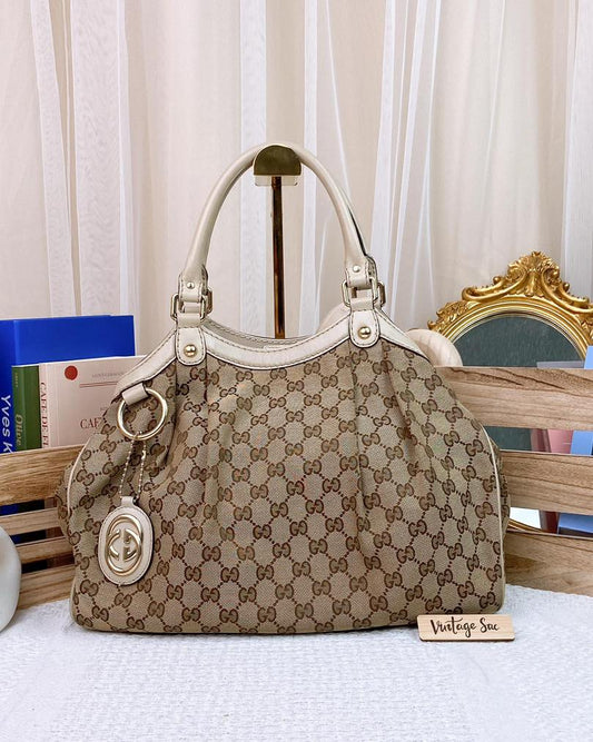 Gucci Ivory Monogram Canvas Sukey Tote