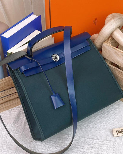 Hermes Blue Sapphire x Vert Cypress Herbag Zip 31 PHW