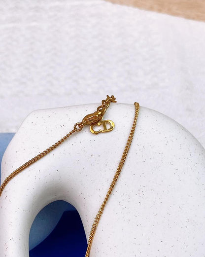 Dior Gold Vintage Crystal Logo Necklace