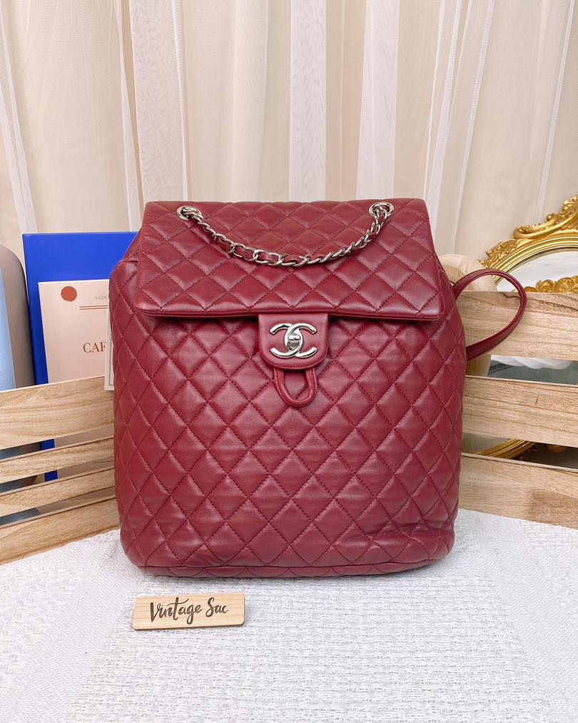 Chanel Maroon Lambskin Medium Urban Spirit Backpack SHW