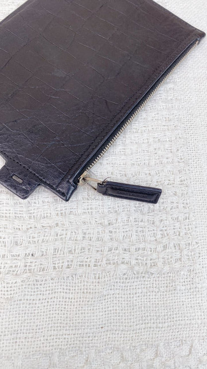 YSL Black Croc Effect Zippy Pouch