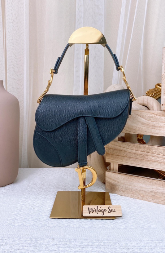 Dior Black Grained Calfskin Mini Saddle Bag GHW