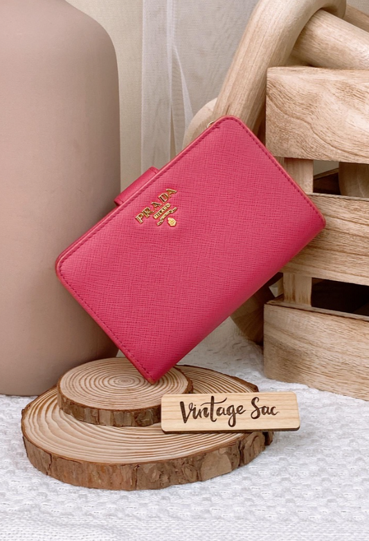 Prada Pink Saffiano Compact Wallet GHW