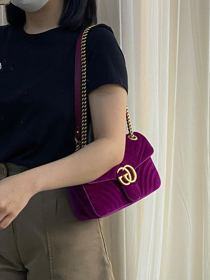 Purple Velvet Small Marmont Flap Bag GHW