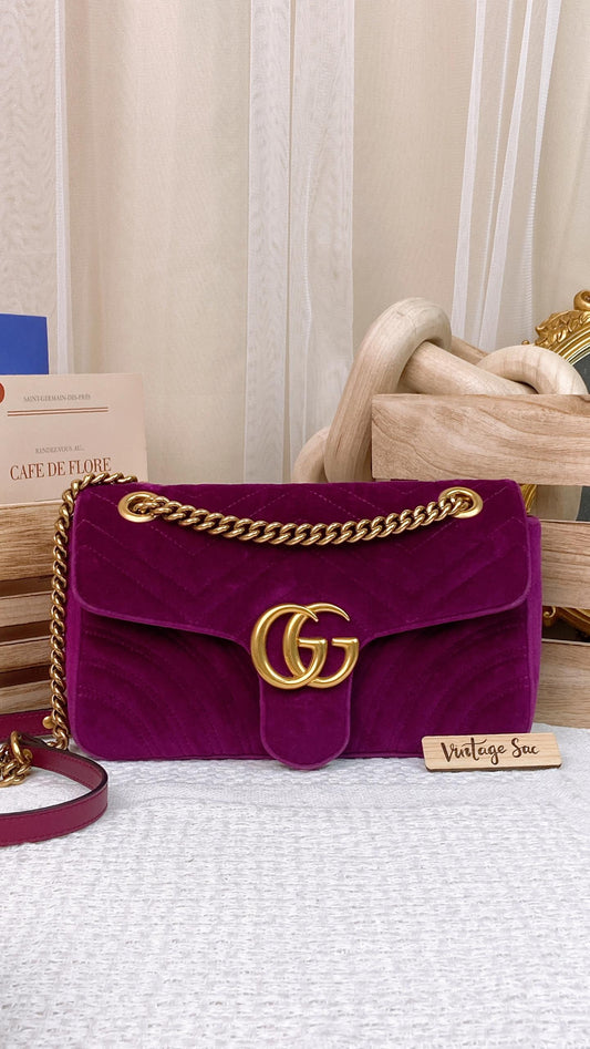 Purple Velvet Small Marmont Flap Bag GHW