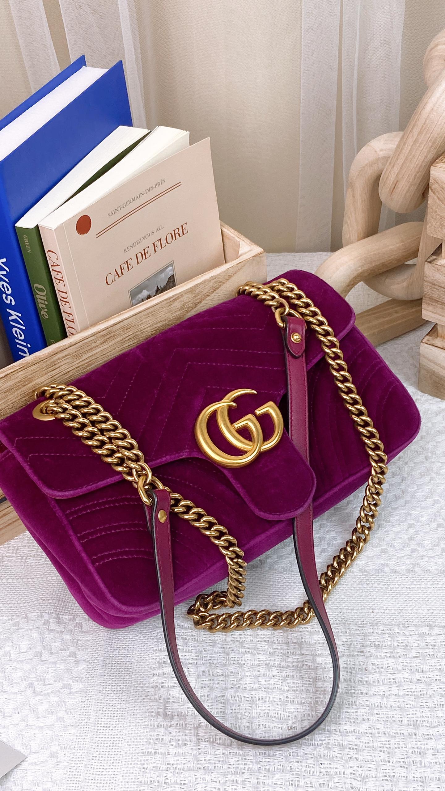 Purple Velvet Small Marmont Flap Bag GHW