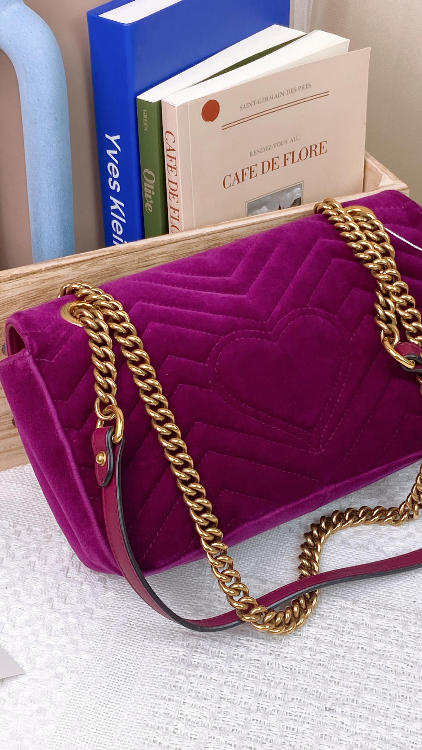 Purple Velvet Small Marmont Flap Bag GHW