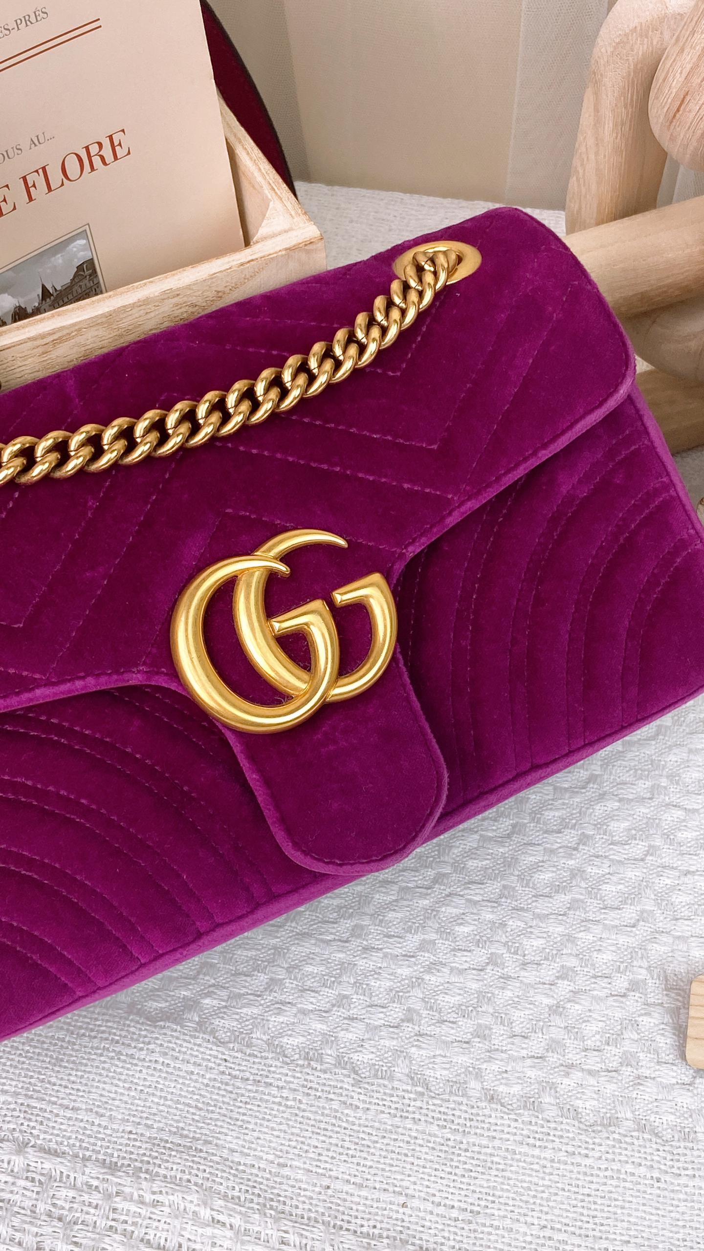 Purple Velvet Small Marmont Flap Bag GHW