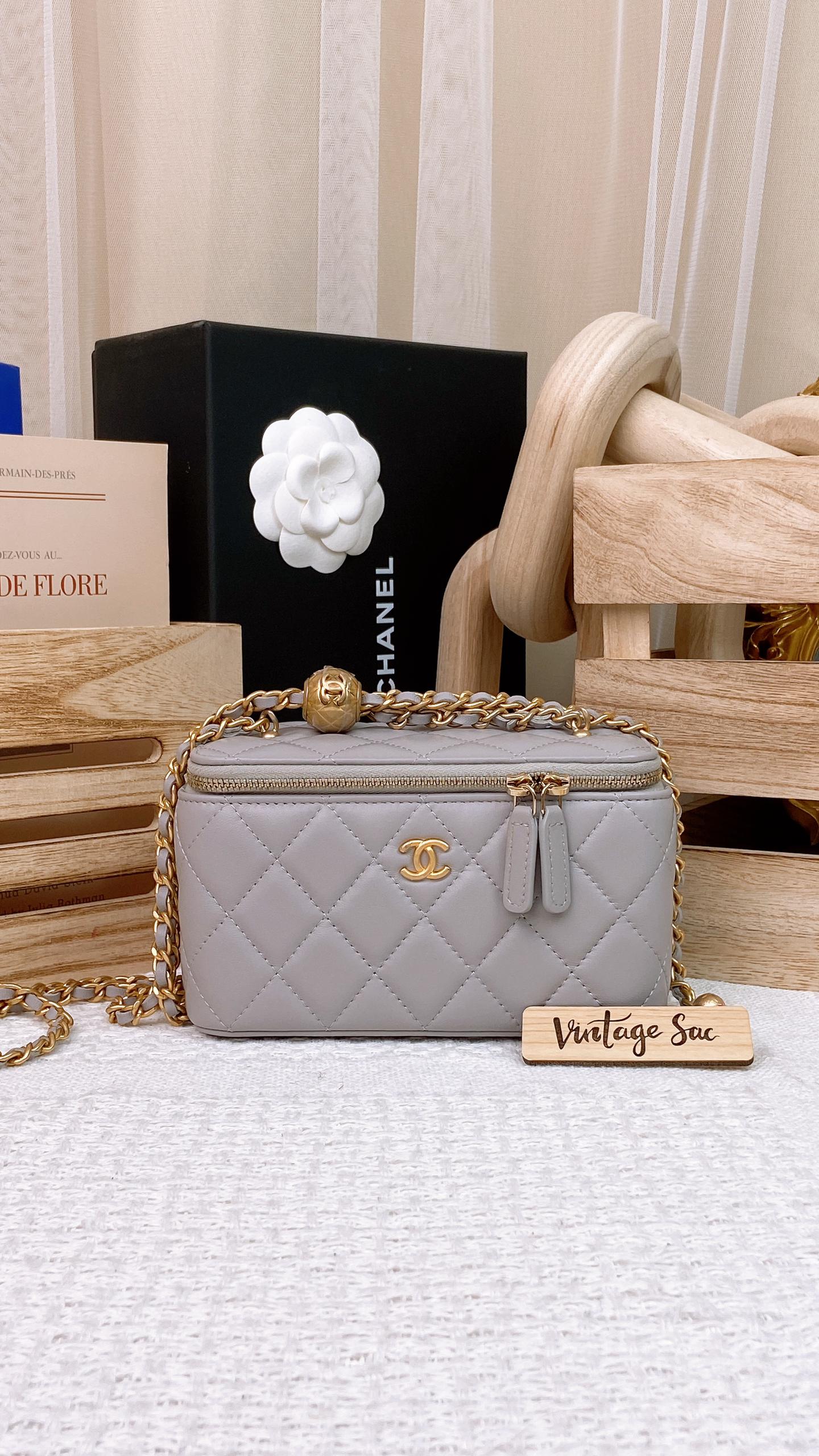 Dior Grey Lambskin 22B Vanity with Pearl Crush GHW