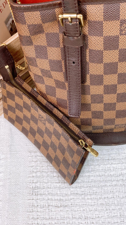 LV Damier Ebene Marais Bucket PM with Inner Pouch