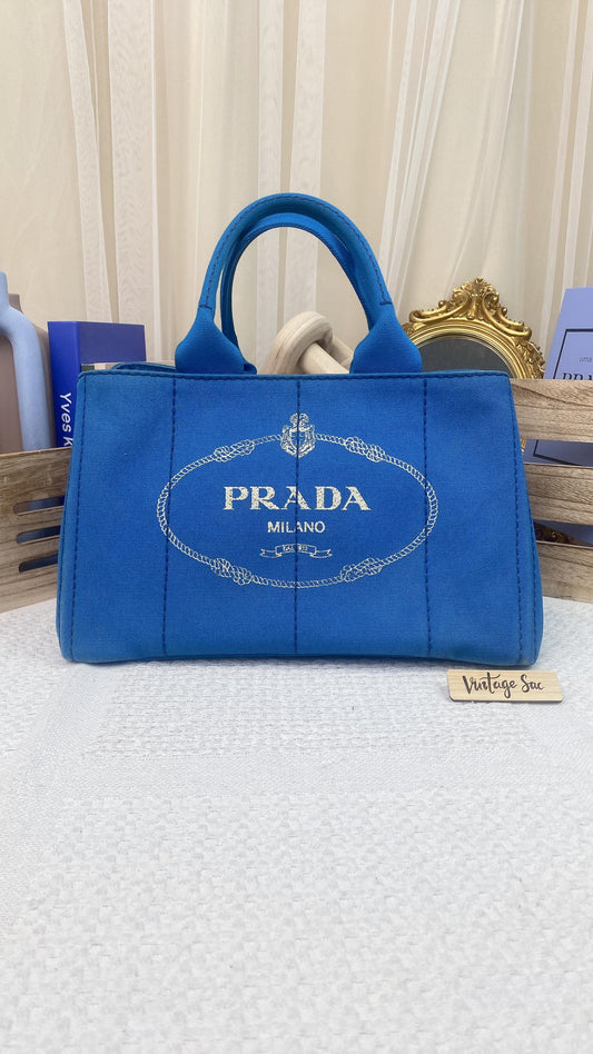 Prada Blue Canapa Tote