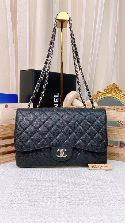 Chanel Black Caviar Jumbo Single Flap Bag SHW