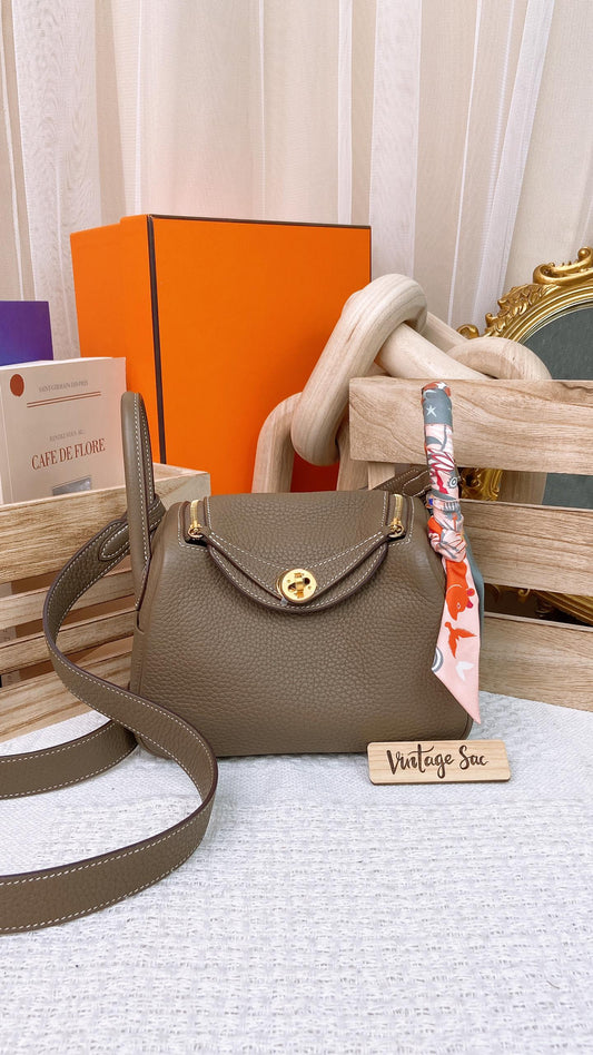 Hermes Etoupe Mini Lindy GHW