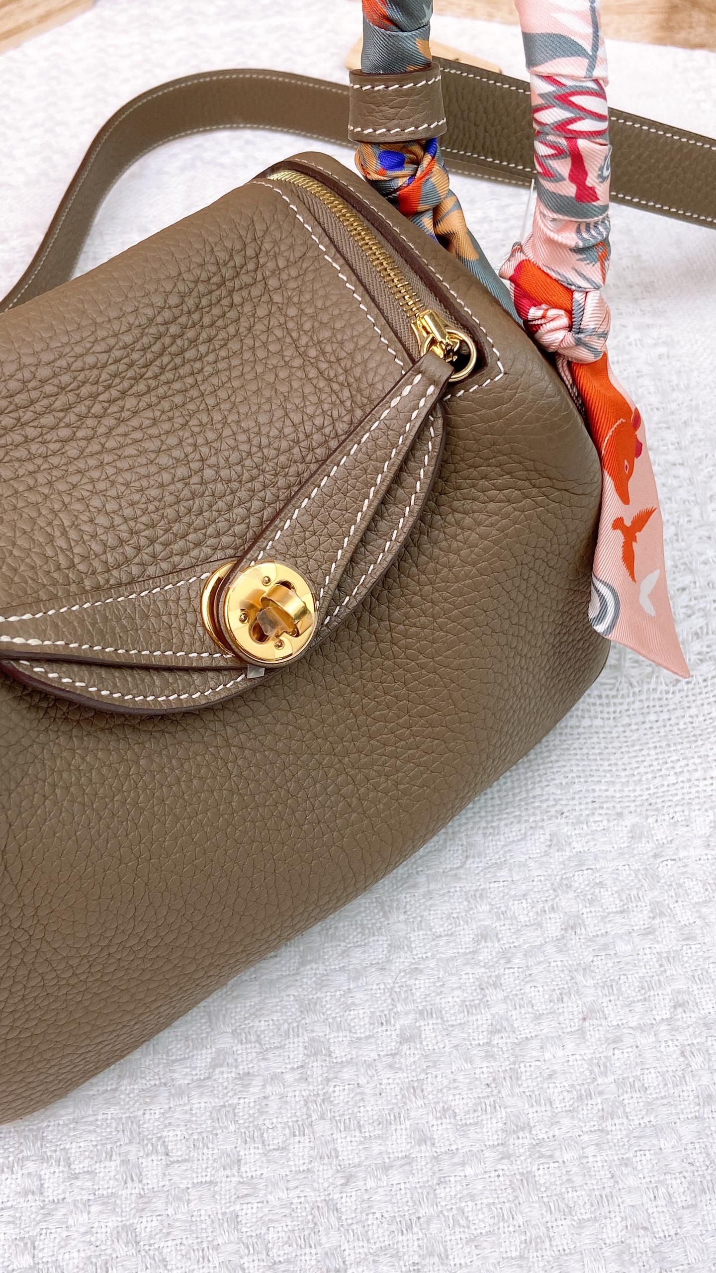 Hermes Etoupe Mini Lindy GHW