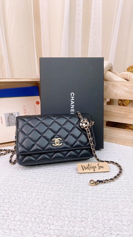 Chanel Black Lambskin 23C Football Pearl Crush Woc (LGHW)