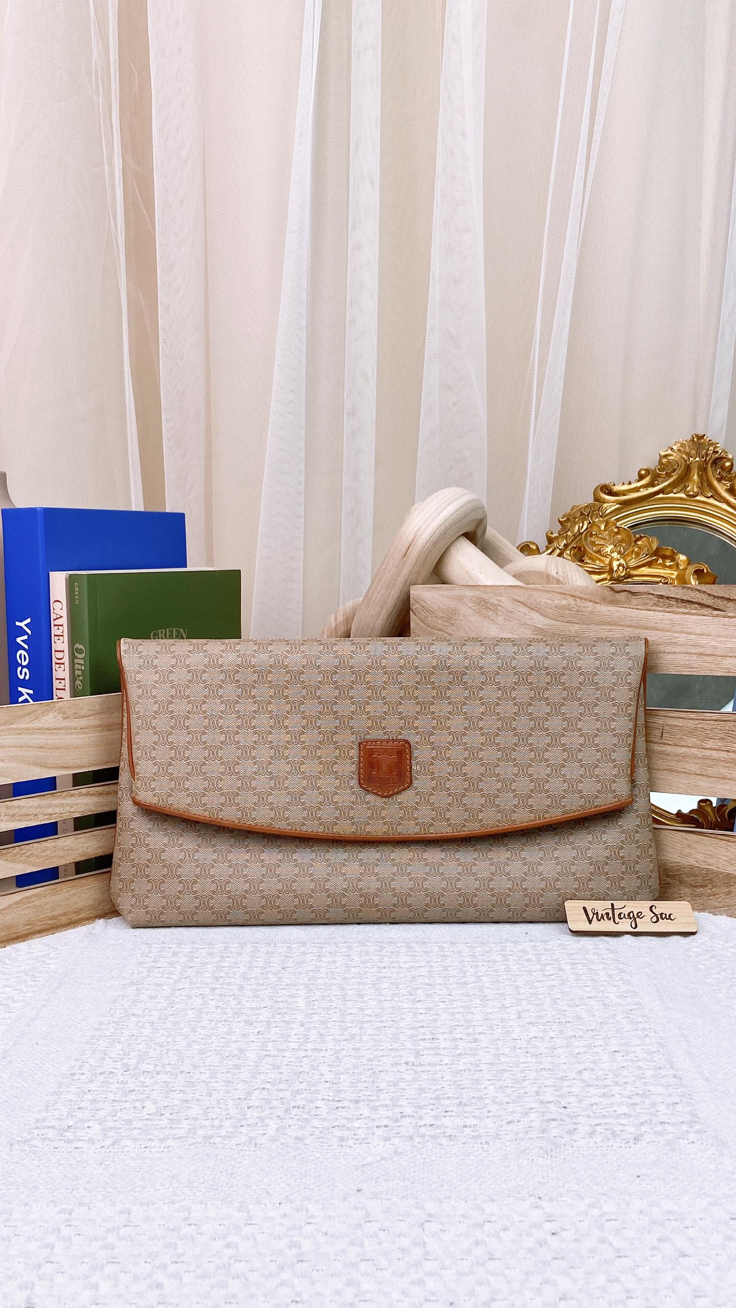 Celine Beige Macadam Vintage Foldover Clutch