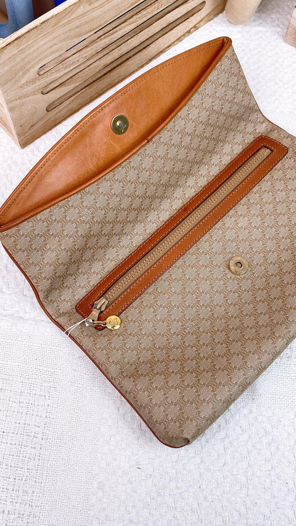 Celine Beige Macadam Vintage Foldover Clutch