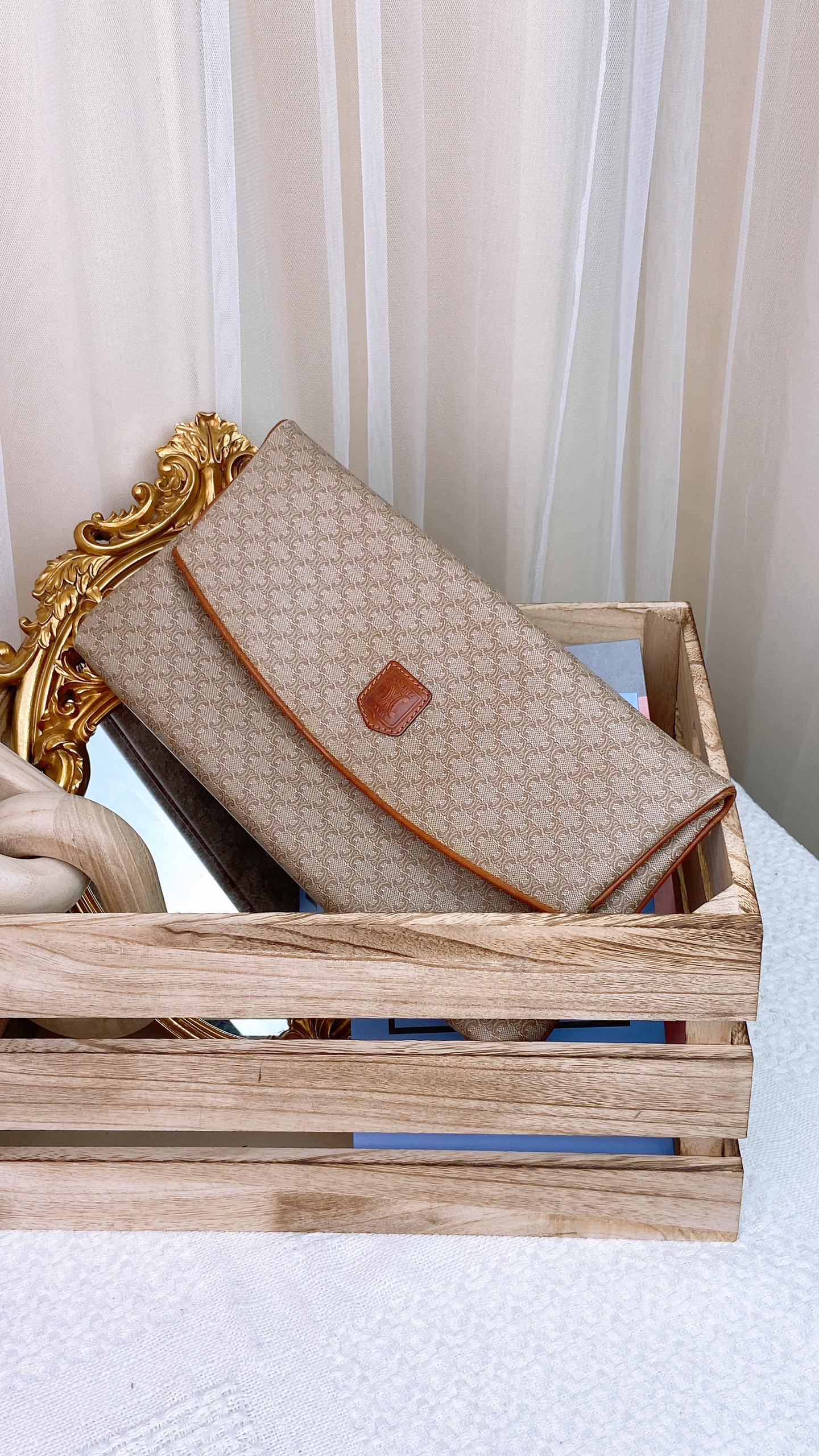 Celine Beige Macadam Vintage Foldover Clutch