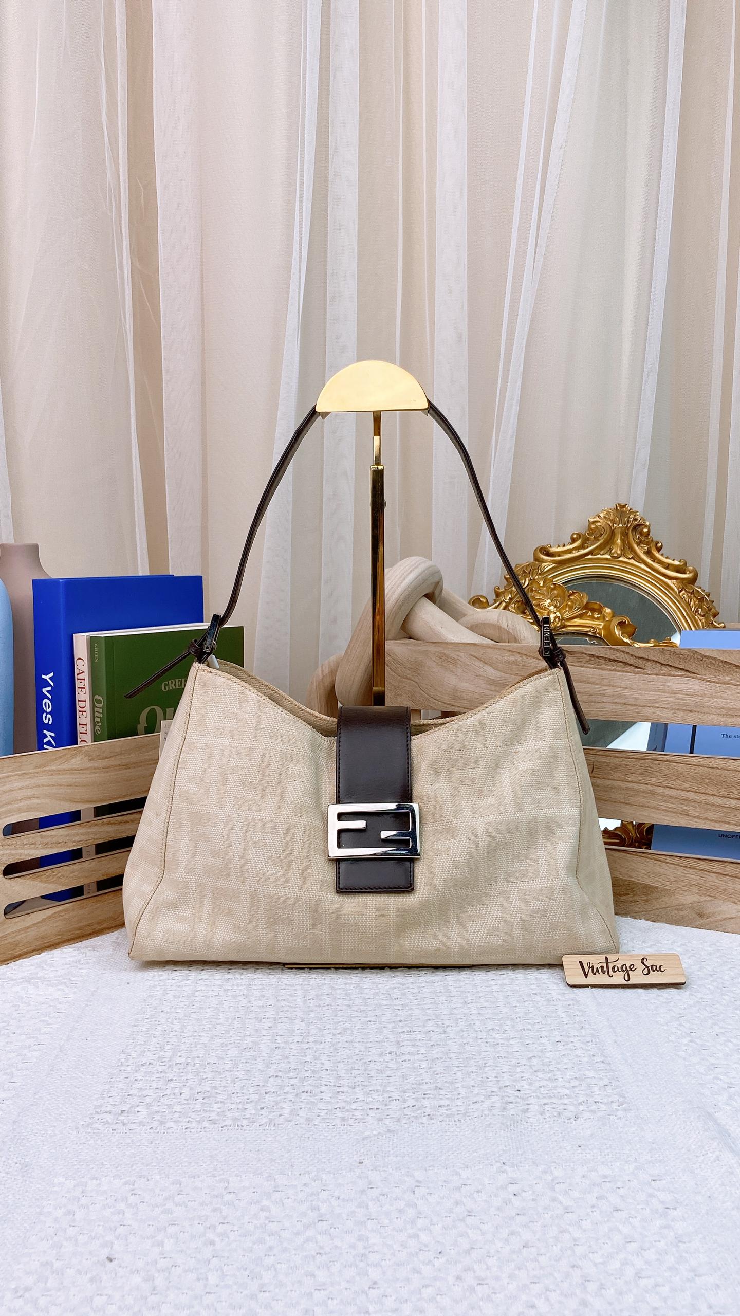 Fendi Beige Zucca Canvas Vintage Shoulder Bag SHW