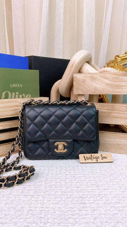 Chanel Black Caviar Mini Square Classic Flap GHW