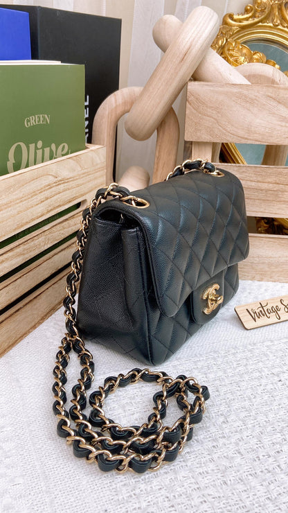 Chanel Black Caviar Mini Square Classic Flap GHW