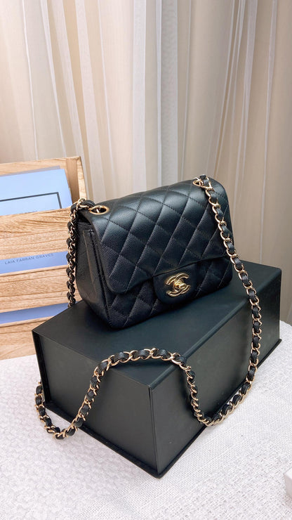 Chanel Black Caviar Mini Square Classic Flap GHW