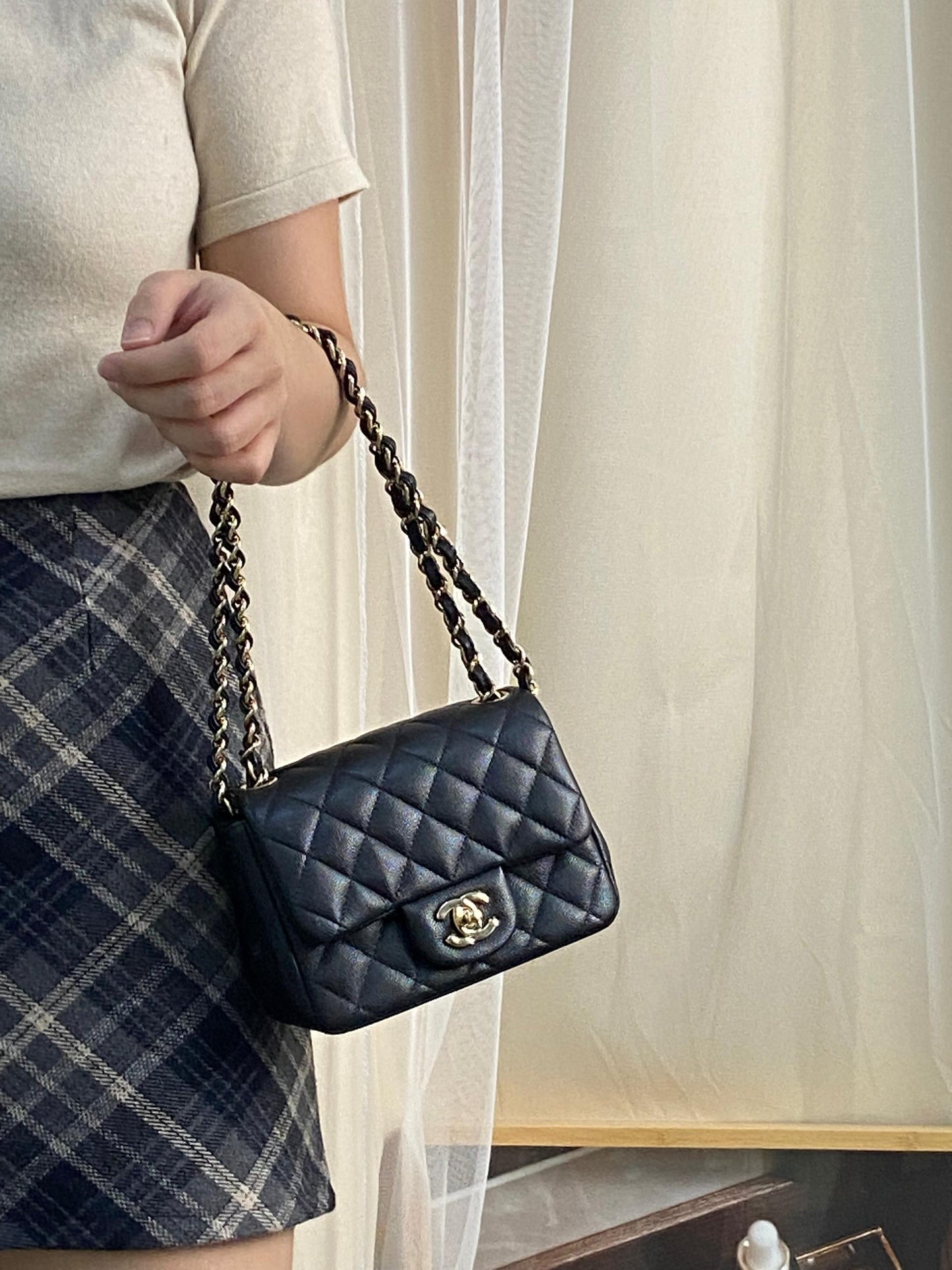 Chanel Black Caviar Mini Square Classic Flap GHW