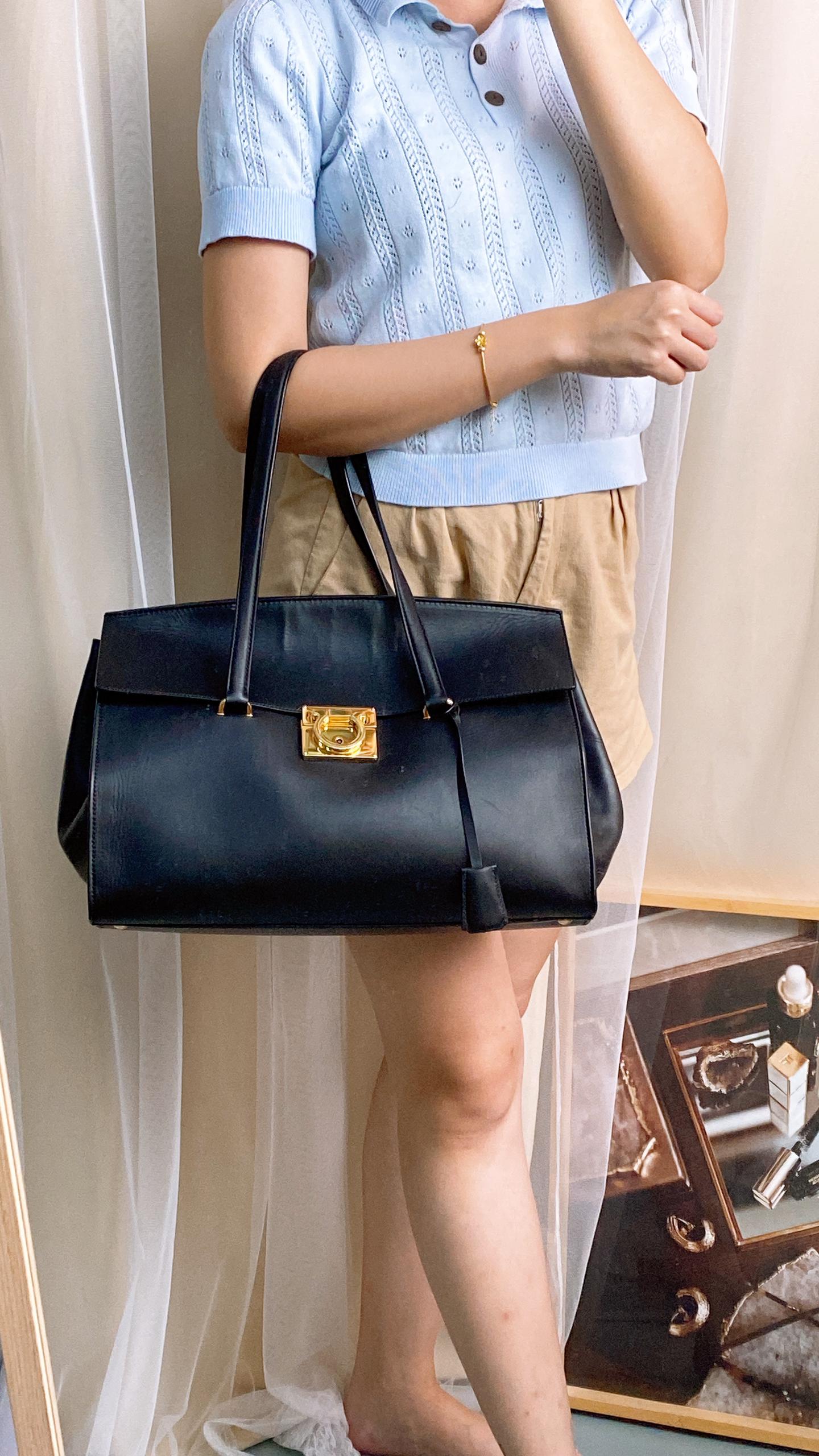 Salvatore Ferragamo Black Gancini Shoulder Bag