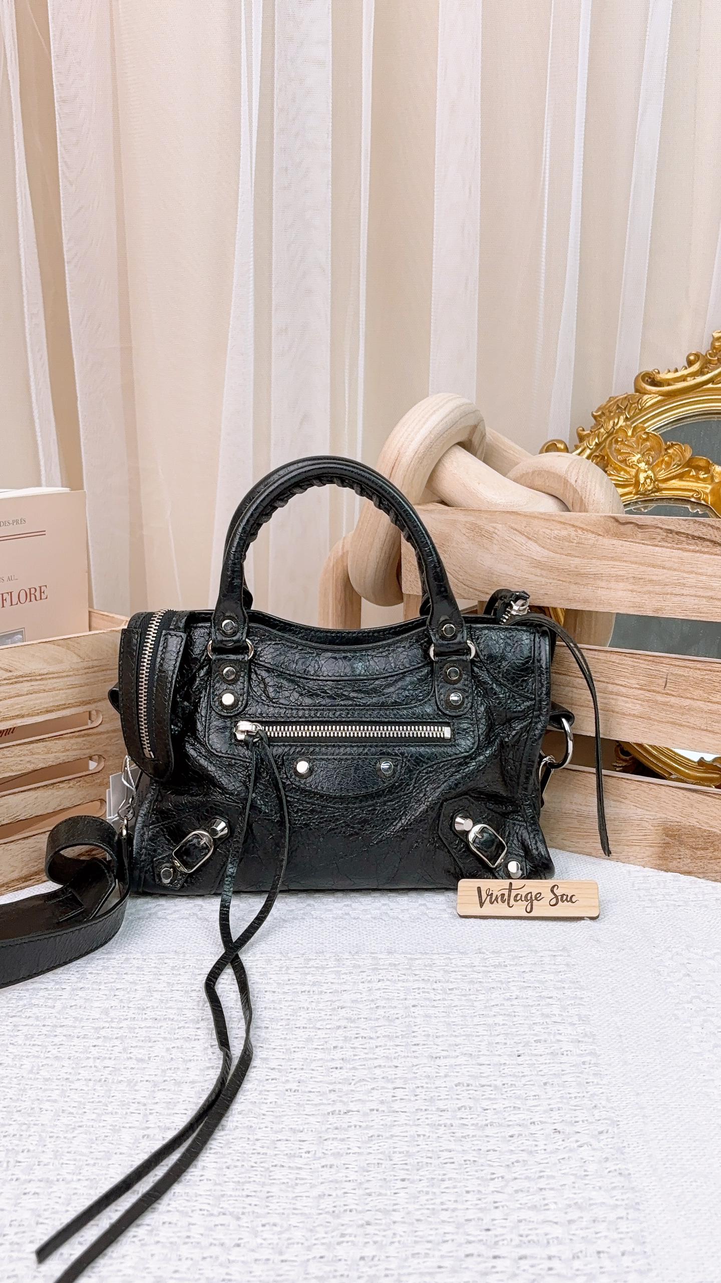 Balenciaga Black Agneau Mini City Bag SHW