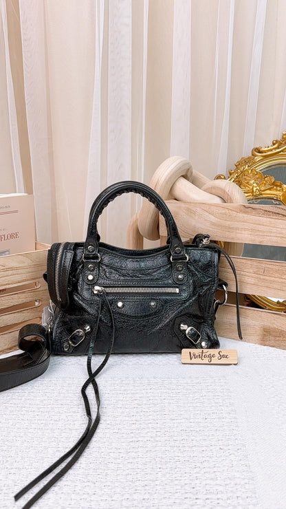 Balenciaga Black Agneau Mini City Bag SHW