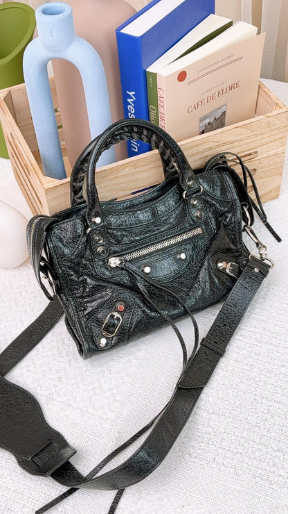 Balenciaga Black Agneau Mini City Bag SHW