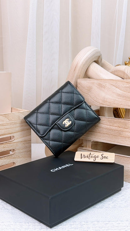 JZ1511 Black Caviar Classic Trifold Wallet GHW