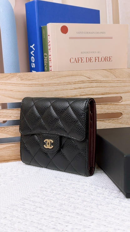 JZ1511 Black Caviar Classic Trifold Wallet GHW