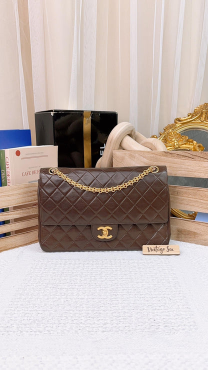 Chanel Brown Lambskin Vintage Double Flap Bag GHW