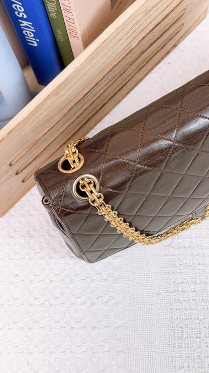 Chanel Brown Lambskin Vintage Double Flap Bag GHW