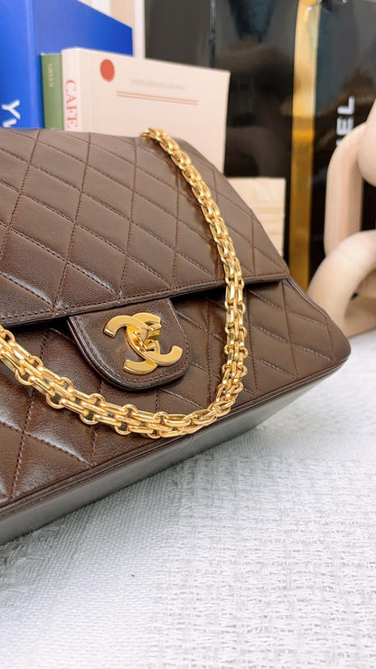 Chanel Brown Lambskin Vintage Double Flap Bag GHW