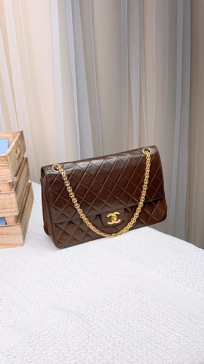 Chanel Brown Lambskin Vintage Double Flap Bag GHW