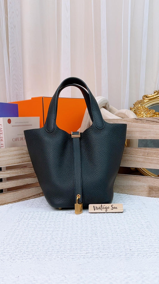 Hermes Noir Picotin 18 GHW